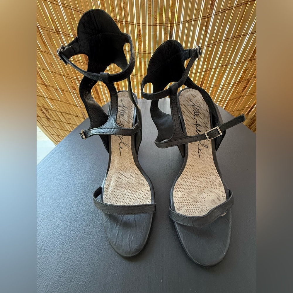 Free People Black Strappy Heels